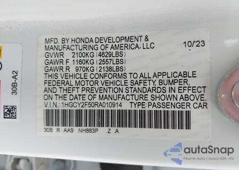 2024 Honda Accord Hybrid Sport from USA, damaged, VIN 1HGCY2F50RA010914